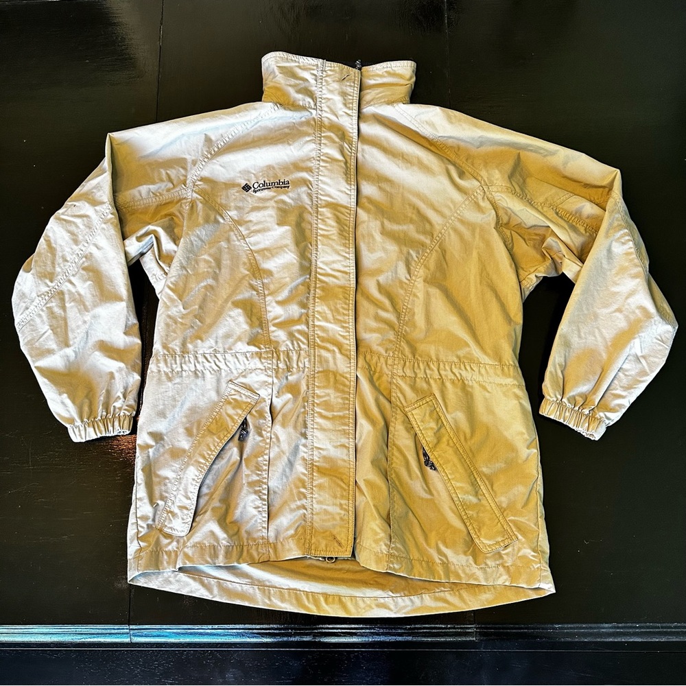 Retro Columbia Medium Raincoat Windbreaker Fall Spring Beige Light Brown